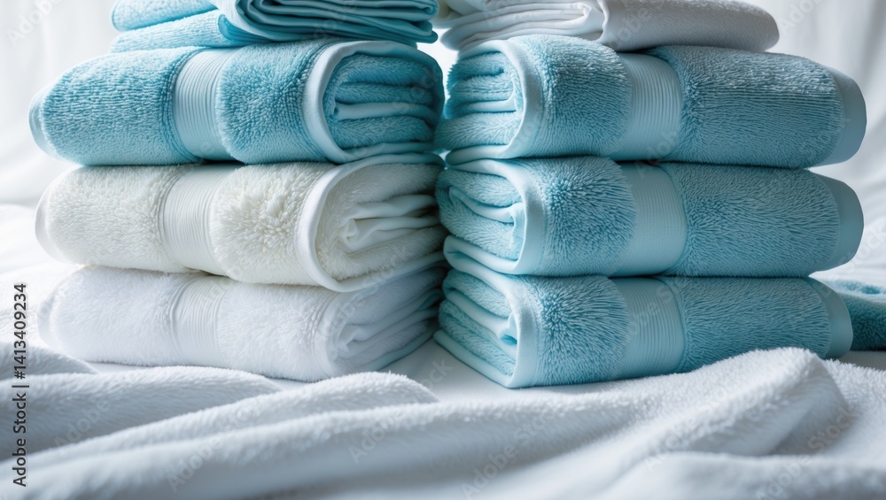 Poster neatly piled soft towels
