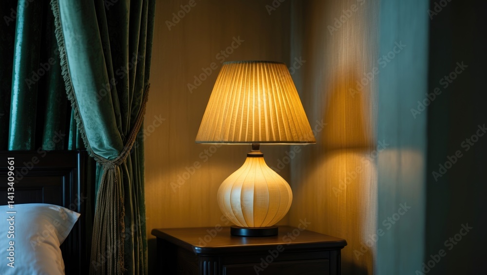 Poster nightstand lamp creating an intimate ambiance with warm illumination.