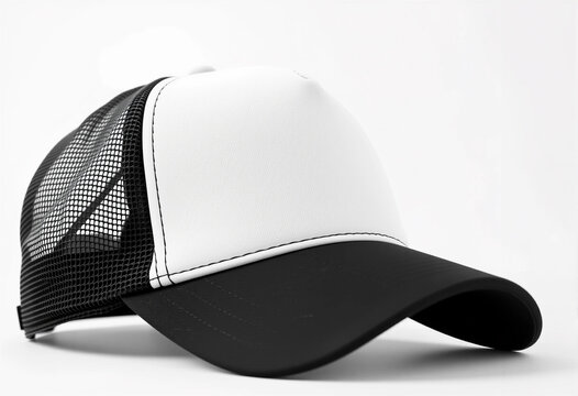 A black and white hat with a white band