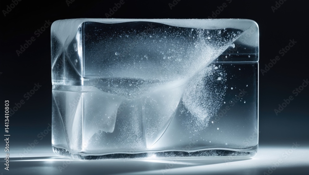 Poster textured ice block from nature, set against a background. clipping path included.