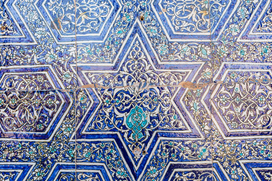 Khiva, Xorazm Region, Uzbekistan, Central Asia. Traditional decorative tile on the Khan Palace.