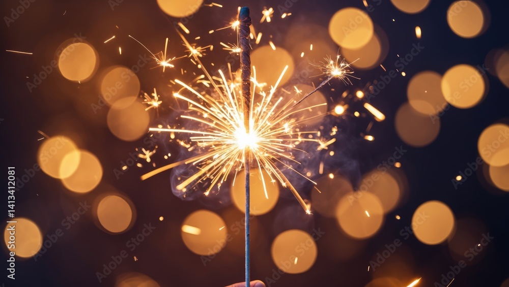 Poster macro shot of a sparkler with bokeh backdrop