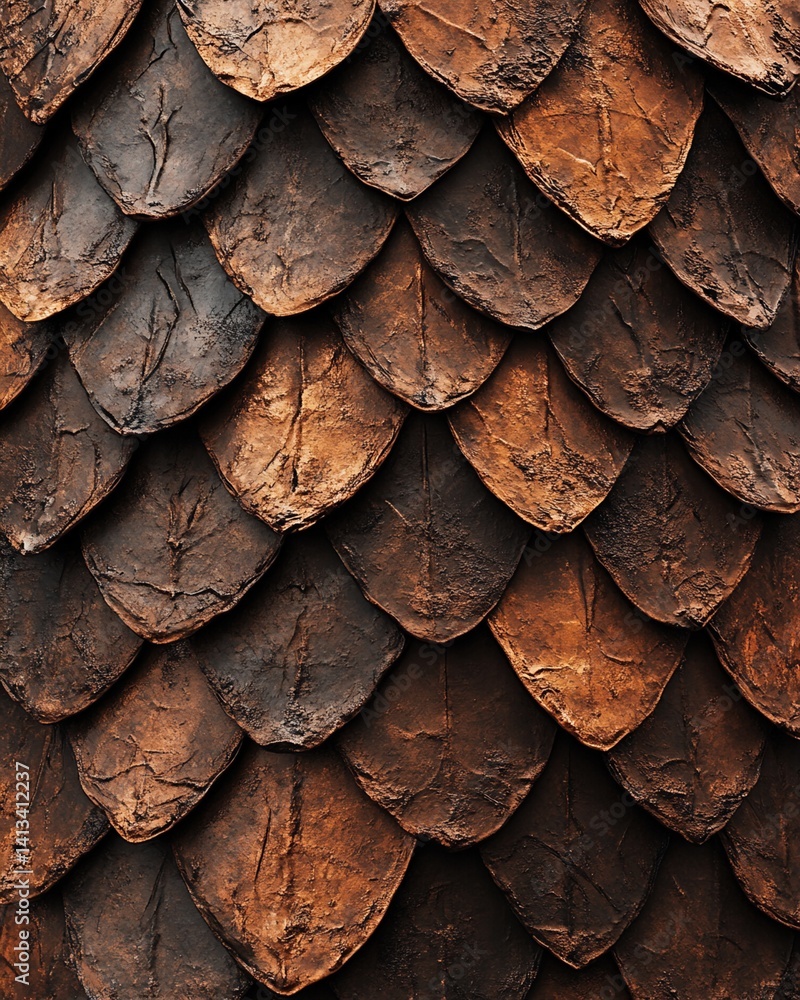 Poster overlapping brown and bronze textured scales pattern