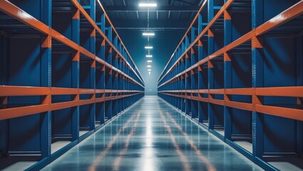 Expansive Warehouse Space Showcasing Vacant Shelving Under Bright Lighting