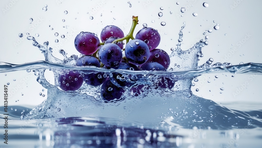 Poster blue grape splashed into water, isolated