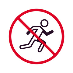 No Running Sign with Icon and Red Circle Background  