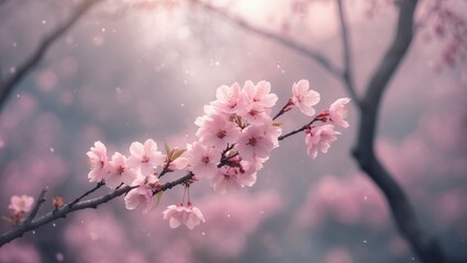 Obraz premium Pink flowers of the spring cherry blossoms.