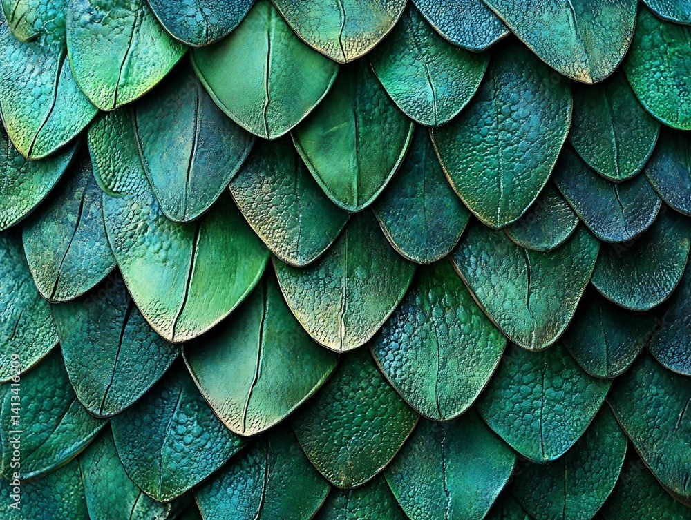 Poster overlapping teal scale pattern