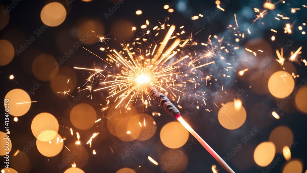 Poster close-up of a sparkler against a bokeh background