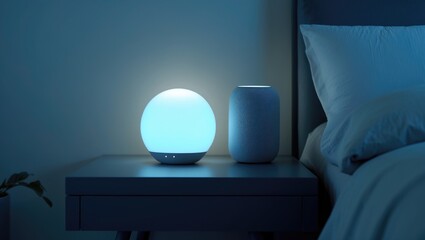Intelligent LED lighting displayed in a gentle tone on a nightstand.