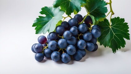 Fototapeta premium Isolated blue grape fruit with green leaves on a white background