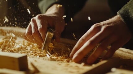 Carpenter cutting wood for a custom cabinet project. Featuring woodworking and precise cutting