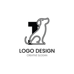 minimalist letter I logo design with dog