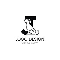 minimalist letter J logo design with dog