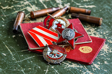 Orders and medals of the USSR.Awards of the Second world war close-up.Victory Day - 9 of may 1945....