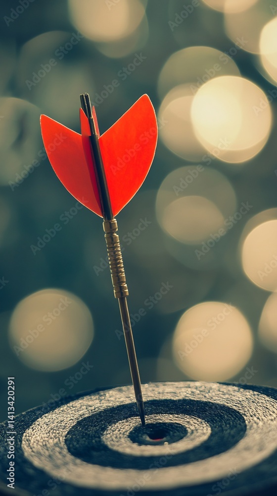 Aufkleber red dart in bullseye of dartboard