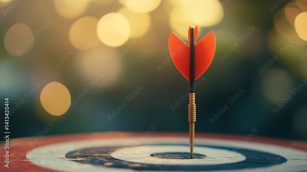 Poster red dart in dartboard bullseye