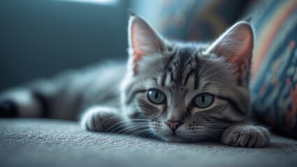 Blurred background featuring a kitten cat in a home setting