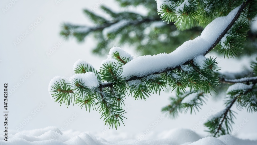 Poster frosted and snow-covered tree branches on a white surface with space available for text