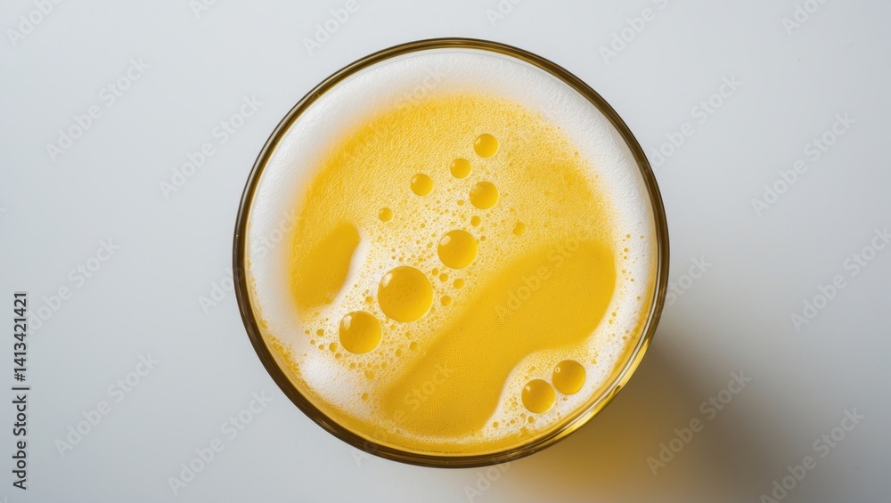 Poster aerial perspective of a soft drink and foam in a plain glass. set against a background. circular bla