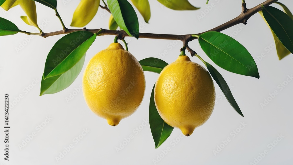 Aufkleber isolated background featuring two lemon fruits on a branch with leaves.