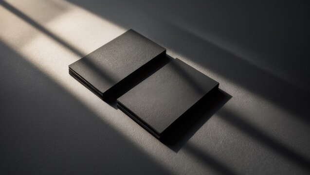 Two authentic black business cards on a sophisticated dark backdrop, Blank template for upscale stationery mockup