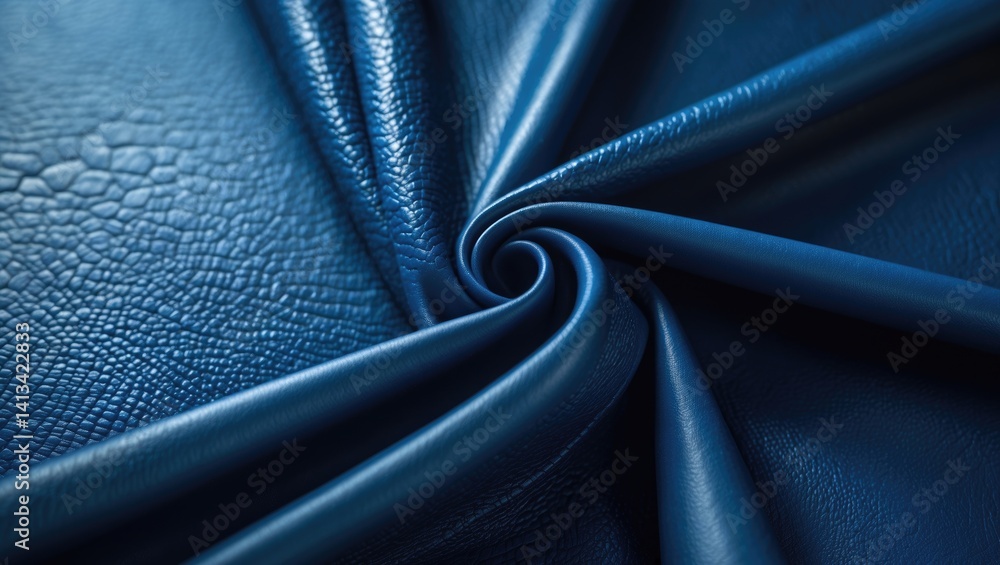 Poster macro shot of real solid blue leather texture, showcasing its structure. artificial skin with matte 