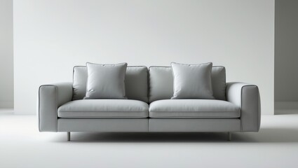 Three-seat sofa in cozy brown fabric placed on a neutral backdrop