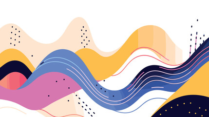 Colorful abstract waves and curves with dots flat vector illustration