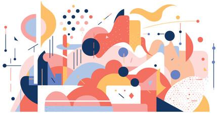 Fototapeta premium Abstract geometric shapes in colorful modern art composition flat vector illustration