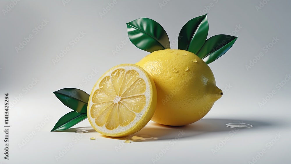 Poster isolated lemon fruit with a slice on background.