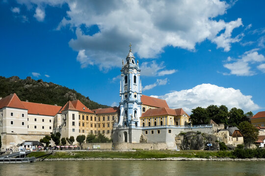 Durnstein, Austria. Beautiful blue church along the Danube.