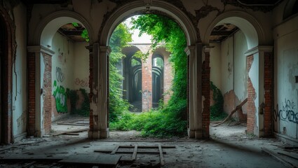 Fototapeta premium Inside view of the building following the fire