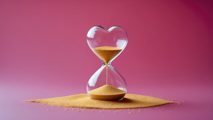 Stylized sand timer with golden sand on a lively paper background. Monochrome hourglass design element in the color of the year.