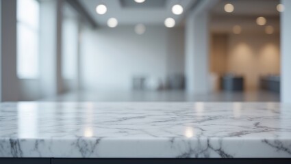 Marble tabletop with blurred interior backdrop