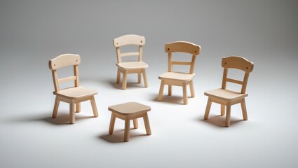 Compact model of classic wooden chair. Isolated on a neutral background. Close-up perspective. Room for text