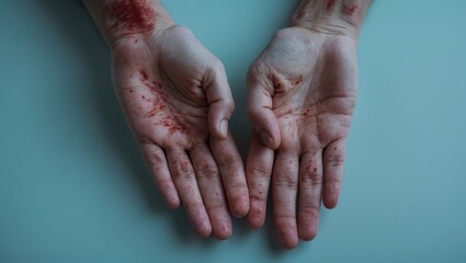 Human Hands with Blisters and Painful Rash, Featuring Red Spots on Skin. Health Issue. Symptoms. Male Patientâ€™s Arms with Infection. Close-Up Shot. Banner, Copy Area. Fever Infection.