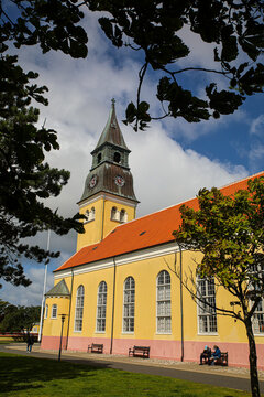 Skagen, Denmark. Ved Church with terra cotta tile roof.
