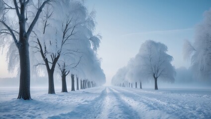 Obraz premium Beautiful winter vista with frosted trees