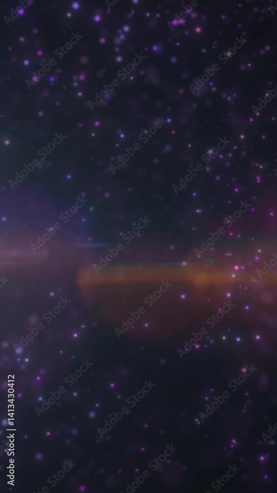 Poster cosmic background with sparkling purple particles and bokeh lights. magical and dreamy starfield in 