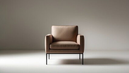 Contemporary armchair made of brown fabric set against a white background
