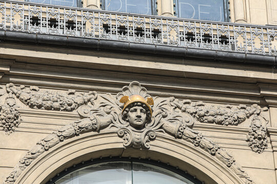 Copenhagen, Denmark. Greek gods, winged Mercury, Rococo architecture.