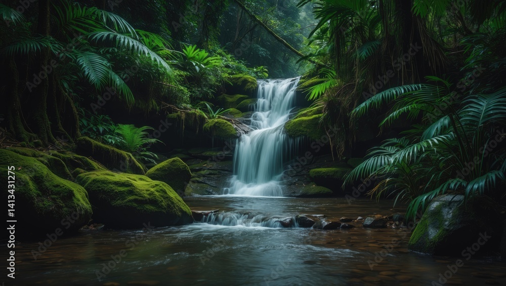Aufkleber hdr photography of a mountain creek in a jungle background