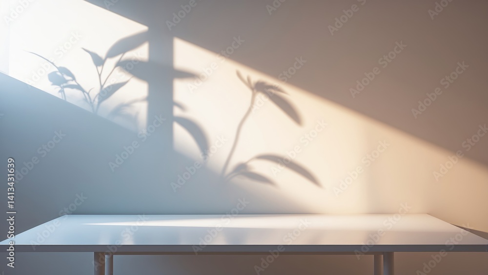 Poster Simple and minimalistic abstract background for product display with soft and elegant shadow from window on wall.