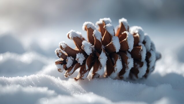 Soft Snow on Pine Cone in Fresh White