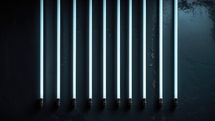 Obraz premium Neon white bulbs against a textured wall background.