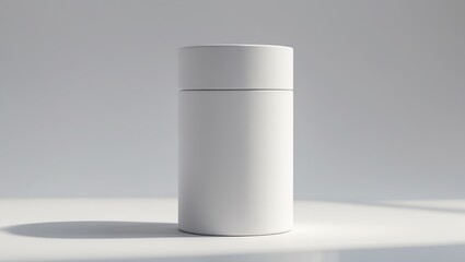 Mockup design of a perfume box in a cylindrical shape covered in white paper.