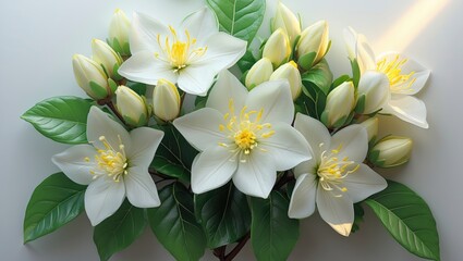 Obraz premium White jasmine flowers on a white isolated background.