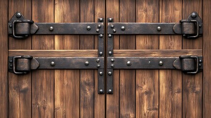 Fototapeta premium Rustic double wooden door with iron bands