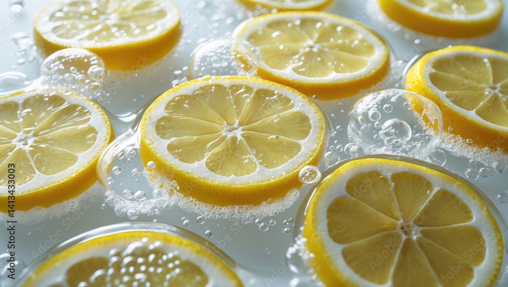 Poster water with lemon slices and background